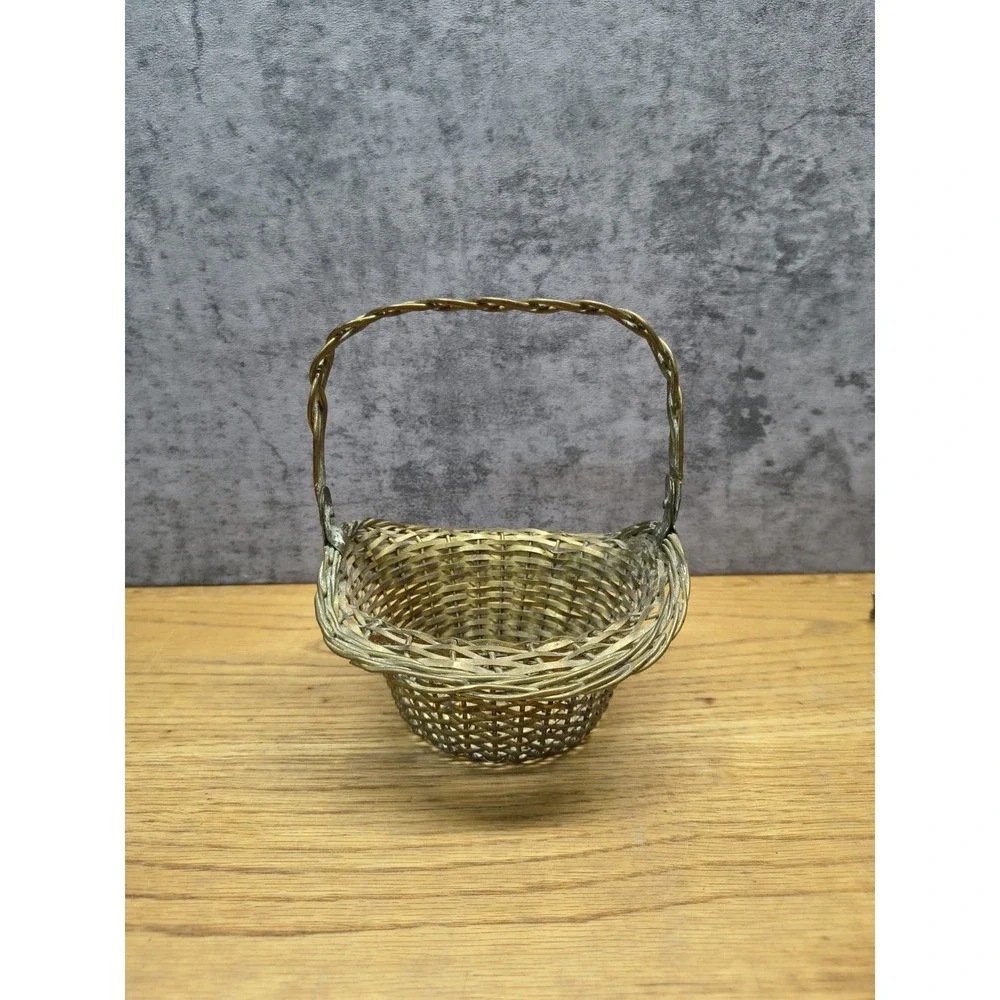 Vintage Oval-Shaped Brass Woven Basket